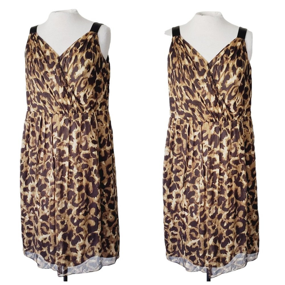 Jones New York Dress Leopard Print Silk Cocktail Tan Chocolate 12
